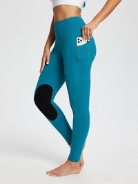 Damen Reithose Winter Reitleggings Kniebesatz wasserabwiesend Thermoleggings gefüttert mit Handytasche