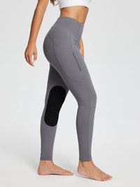 Damen Reithose Winter Reitleggings Kniebesatz wasserabwiesend Thermoleggings gefüttert mit Handytasche