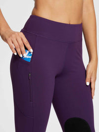 Damen Reithose Winter Reitleggings Kniebesatz wasserabwiesend Thermoleggings gefüttert mit Handytasche