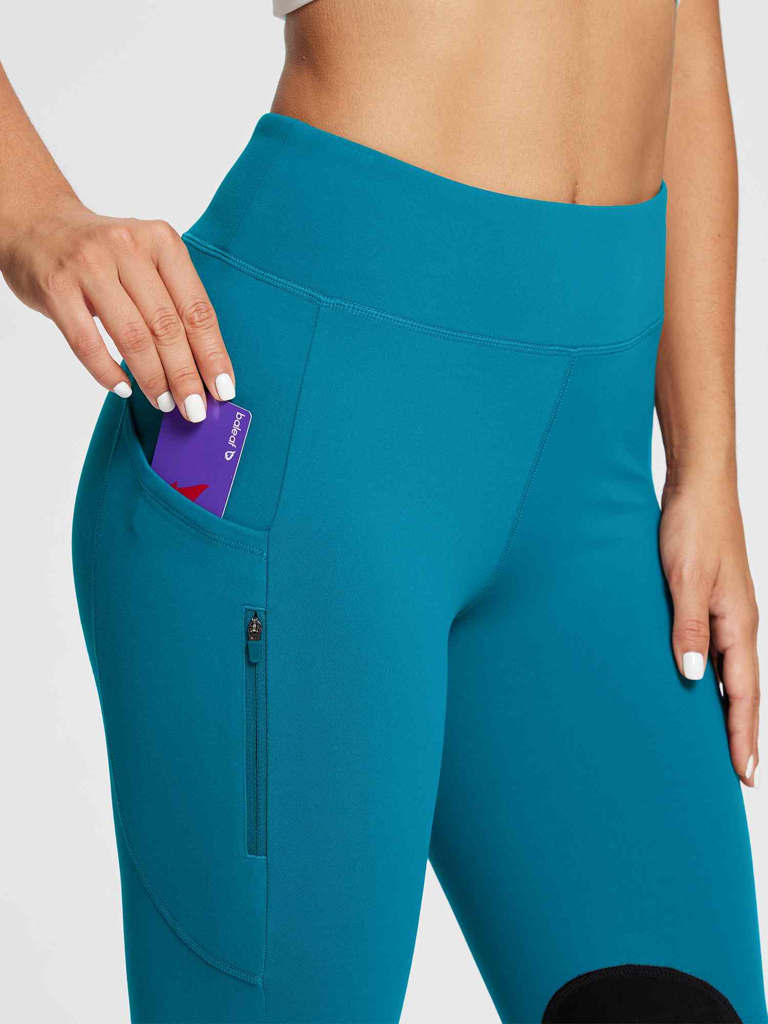 Damen Reithose Winter Reitleggings Kniebesatz wasserabwiesend Thermoleggings gefüttert mit Handytasche