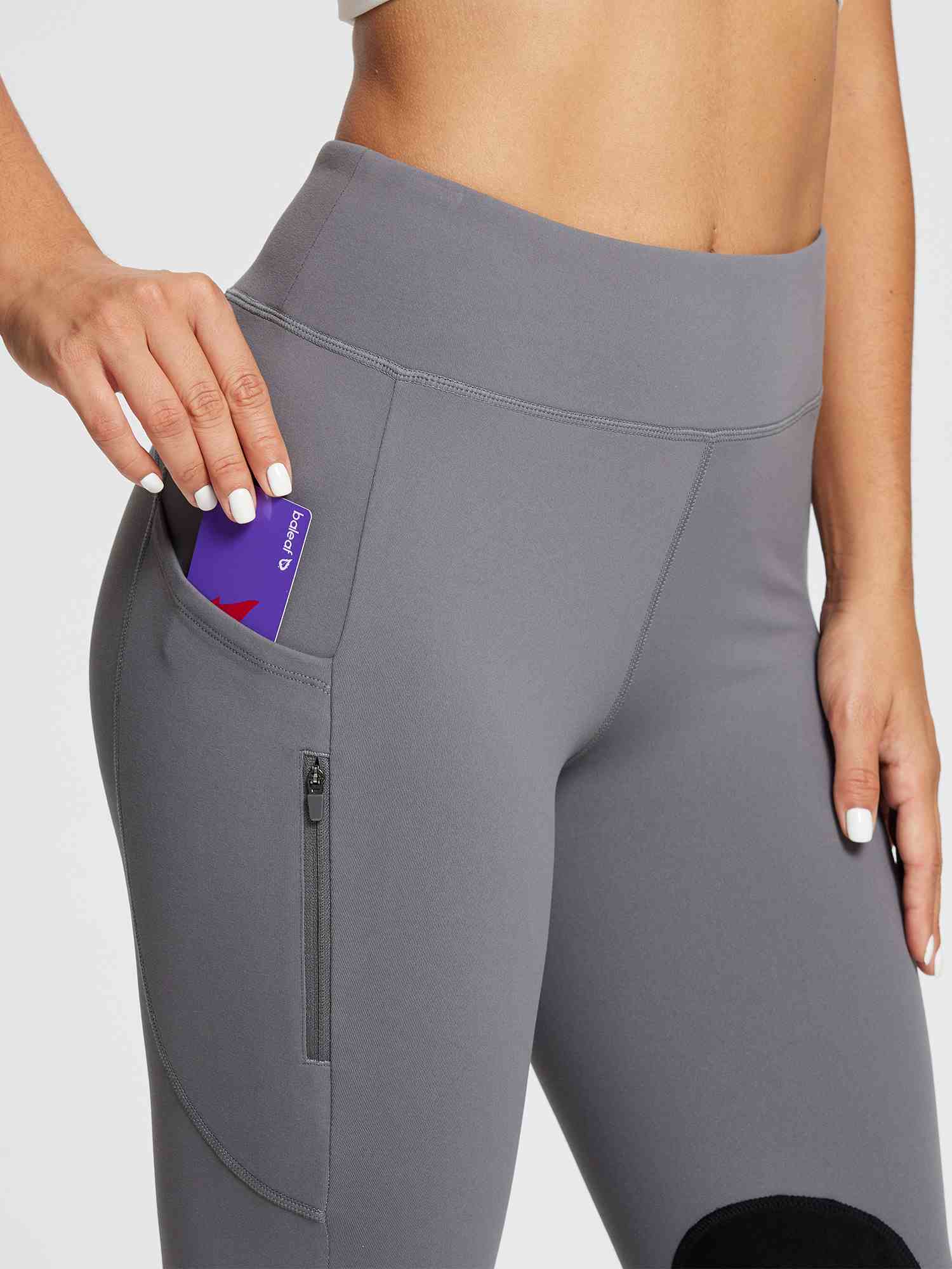 Damen Reithose Winter Reitleggings Kniebesatz wasserabwiesend Thermoleggings gefüttert mit Handytasche