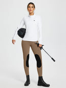 Damen Reithose Winter Reitleggings Kniebesatz wasserabwiesend Thermoleggings gefüttert mit Handytasche