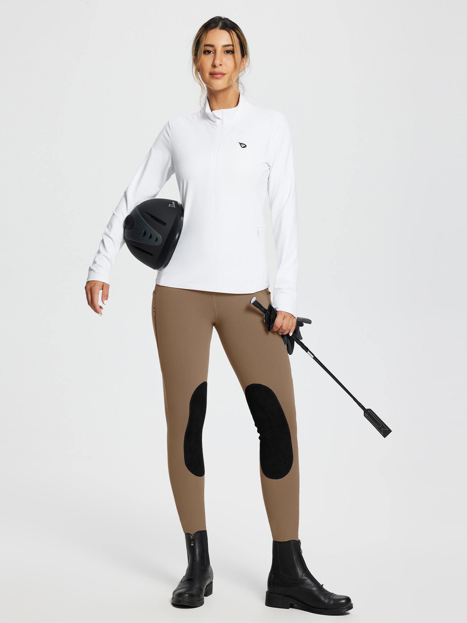 Damen Reithose Winter Reitleggings Kniebesatz wasserabwiesend Thermoleggings gefüttert mit Handytasche
