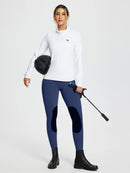 Damen Reithose Winter Reitleggings Kniebesatz wasserabwiesend Thermoleggings gefüttert mit Handytasche