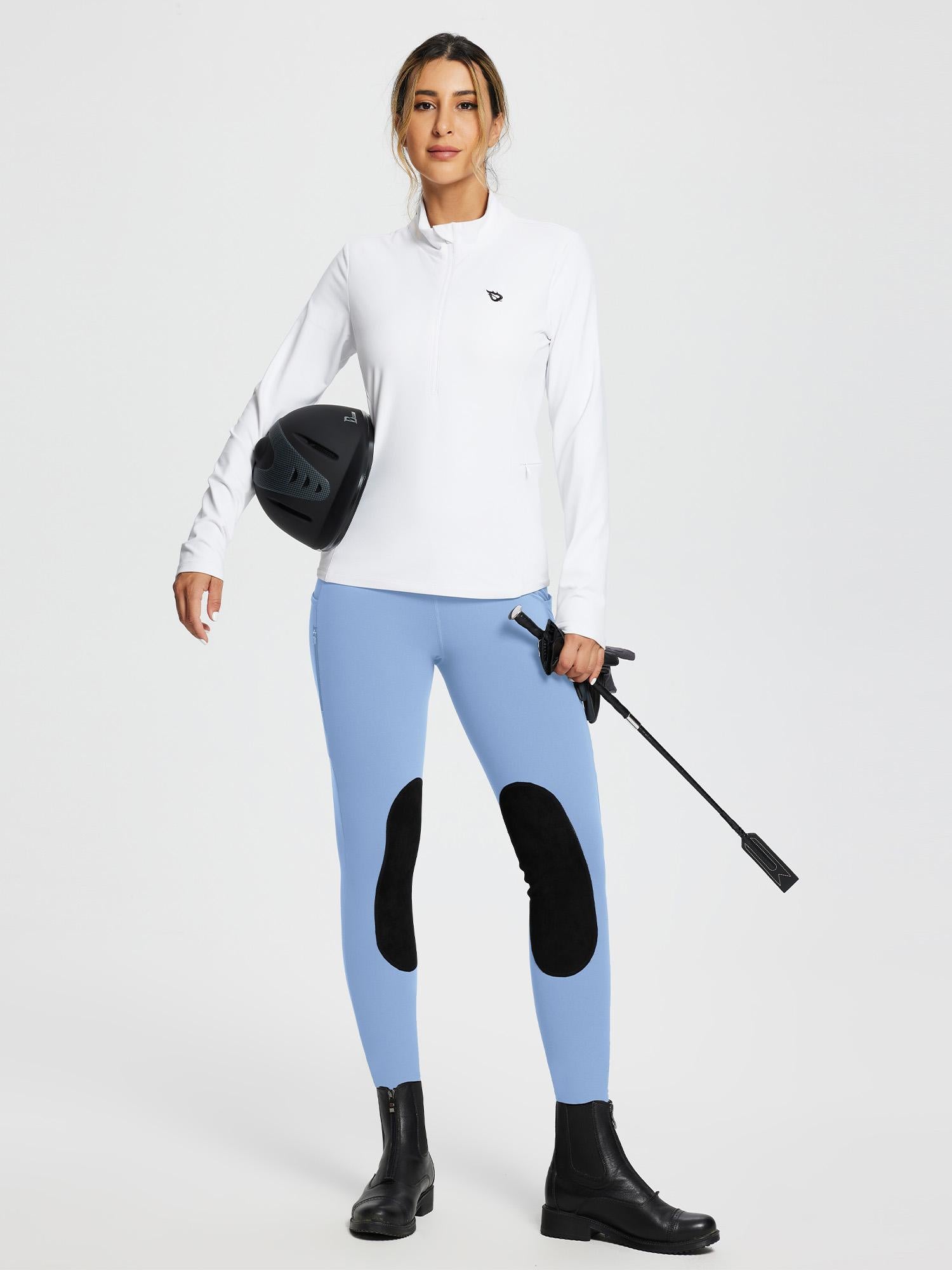Damen Reithose Winter Reitleggings Kniebesatz wasserabwiesend Thermoleggings gefüttert mit Handytasche