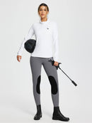 Damen Reithose Winter Reitleggings Kniebesatz wasserabwiesend Thermoleggings gefüttert mit Handytasche