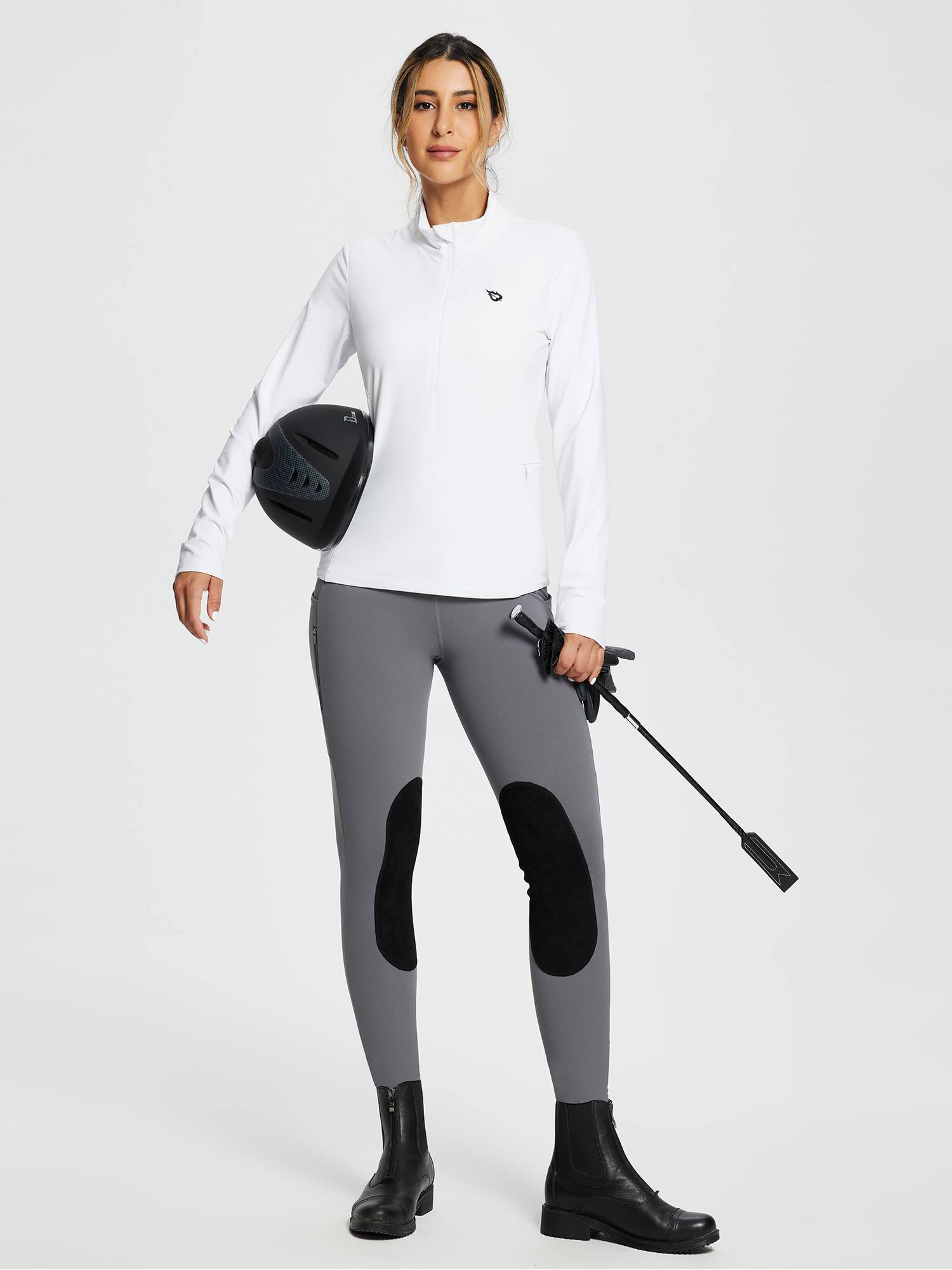 Damen Reithose Winter Reitleggings Kniebesatz wasserabwiesend Thermoleggings gefüttert mit Handytasche