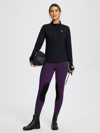 Damen Reithose Winter Reitleggings Kniebesatz wasserabwiesend Thermoleggings gefüttert mit Handytasche
