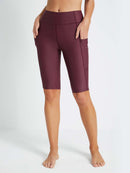 Damen Schwimmshorts Lang UV Shorts Bauchkontrolle Boardshorts Upf50+ Hohe Taille Schwimmunterteil mit Taschen