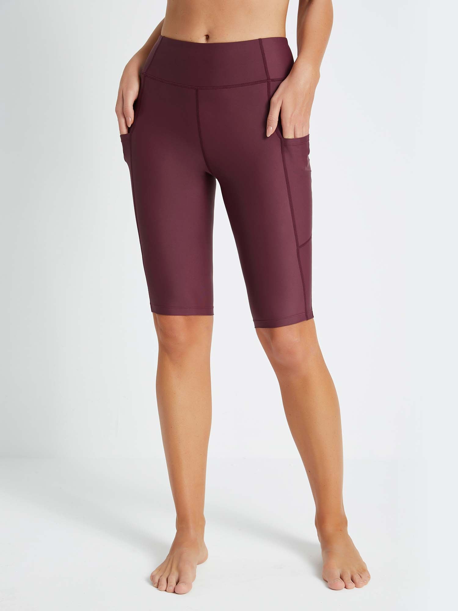 Damen Schwimmshorts Lang UV Shorts Bauchkontrolle Boardshorts Upf50+ Hohe Taille Schwimmunterteil mit Taschen