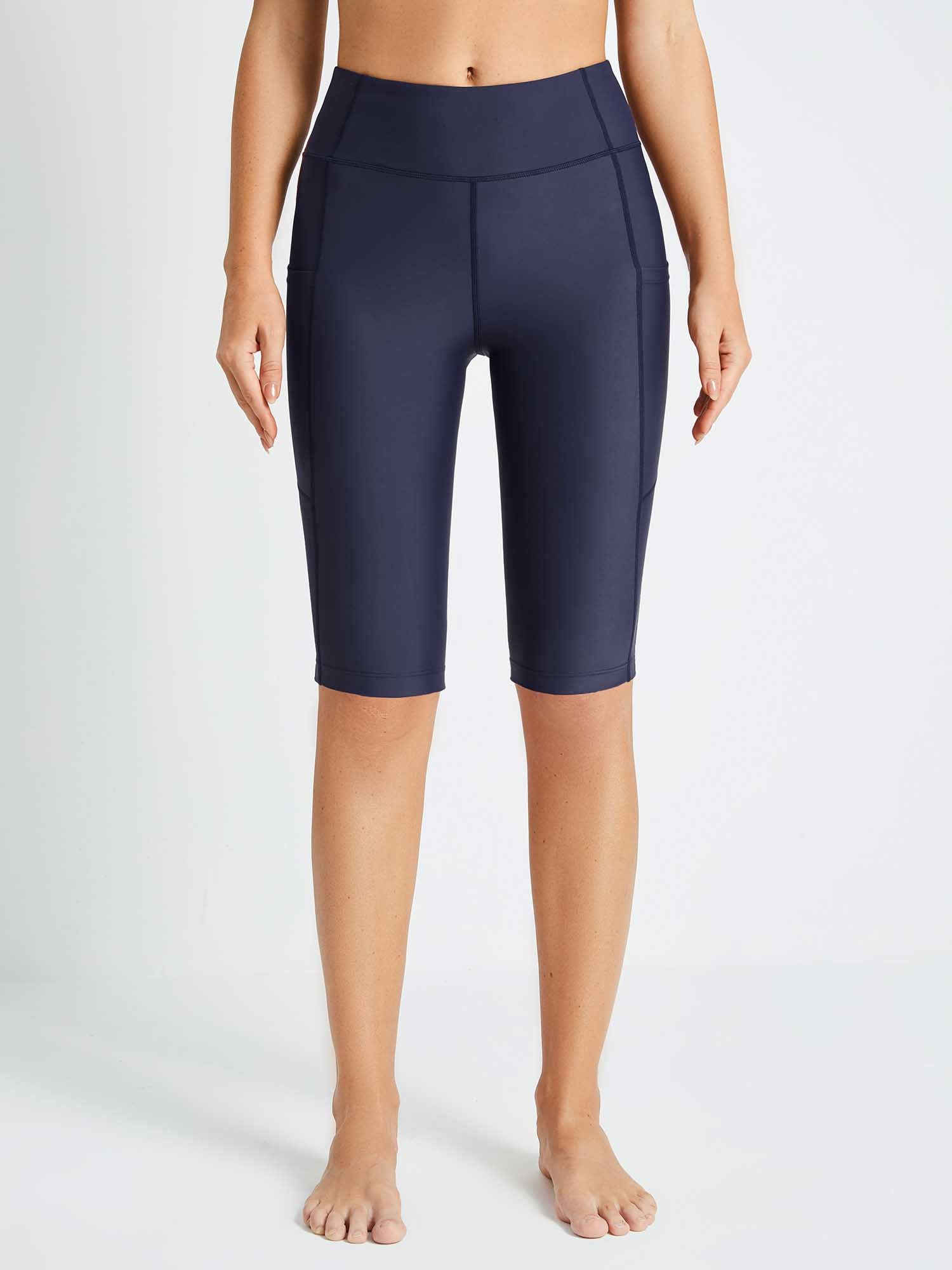 Damen Schwimmshorts Lang UV Shorts Bauchkontrolle Boardshorts Upf50+ Hohe Taille Schwimmunterteil mit Taschen