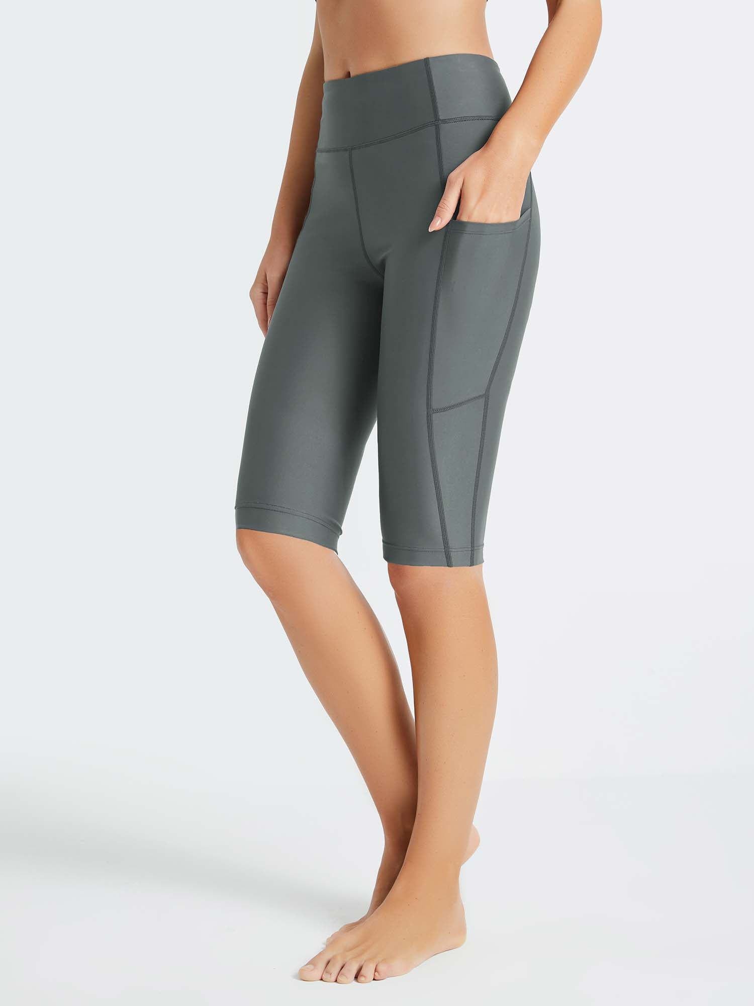 Damen Schwimmshorts Lang UV Shorts Bauchkontrolle Boardshorts Upf50+ Hohe Taille Schwimmunterteil mit Taschen