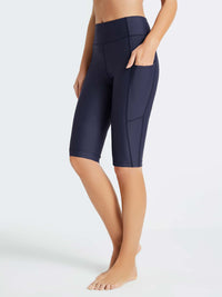 Damen Schwimmshorts Lang UV Shorts Bauchkontrolle Boardshorts Upf50+ Hohe Taille Schwimmunterteil mit Taschen