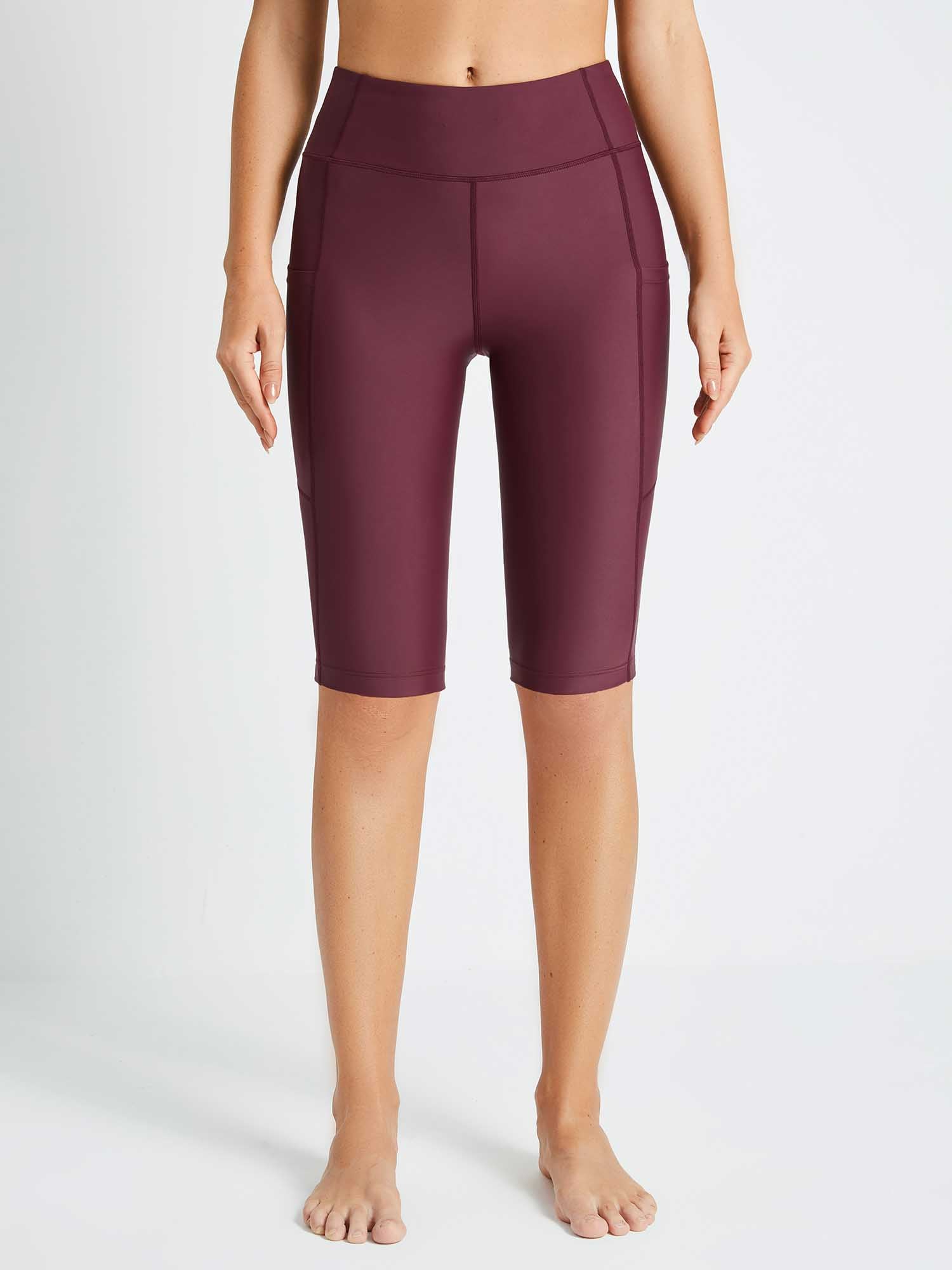 Damen Schwimmshorts Lang UV Shorts Bauchkontrolle Boardshorts Upf50+ Hohe Taille Schwimmunterteil mit Taschen