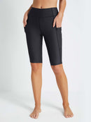 Damen Schwimmshorts Lang UV Shorts Bauchkontrolle Boardshorts Upf50+ Hohe Taille Schwimmunterteil mit Taschen