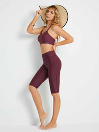 Damen Schwimmshorts Lang UV Shorts Bauchkontrolle Boardshorts Upf50+ Hohe Taille Schwimmunterteil mit Taschen