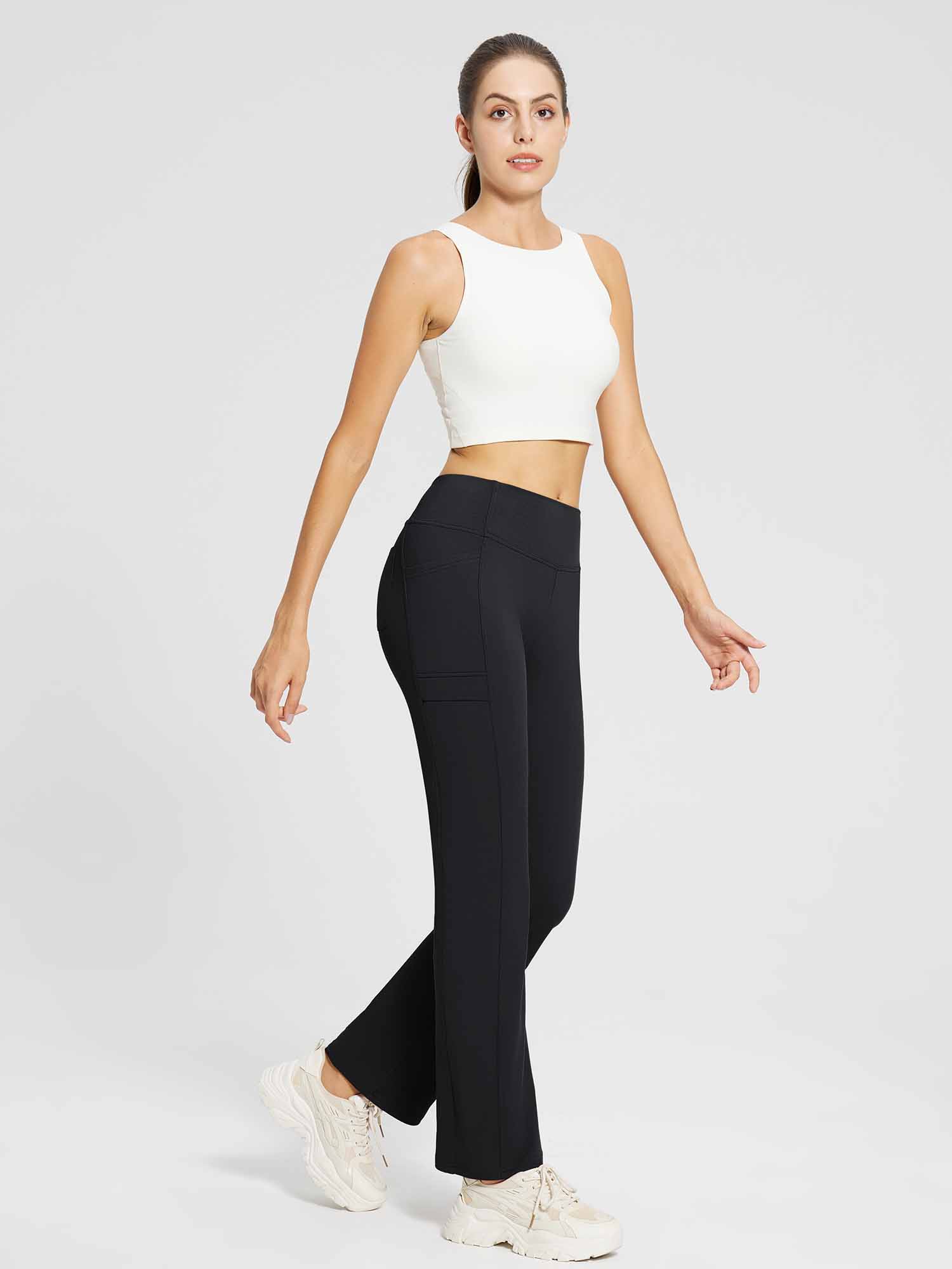 Yoga-Style-Leggings mit Fleecefutter hoher Taille und geradem Bein mit Taschen