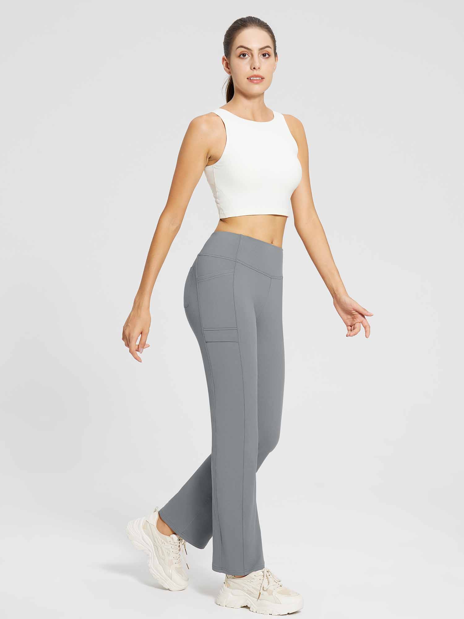 Yoga-Style-Leggings mit Fleecefutter hoher Taille und geradem Bein mit Taschen