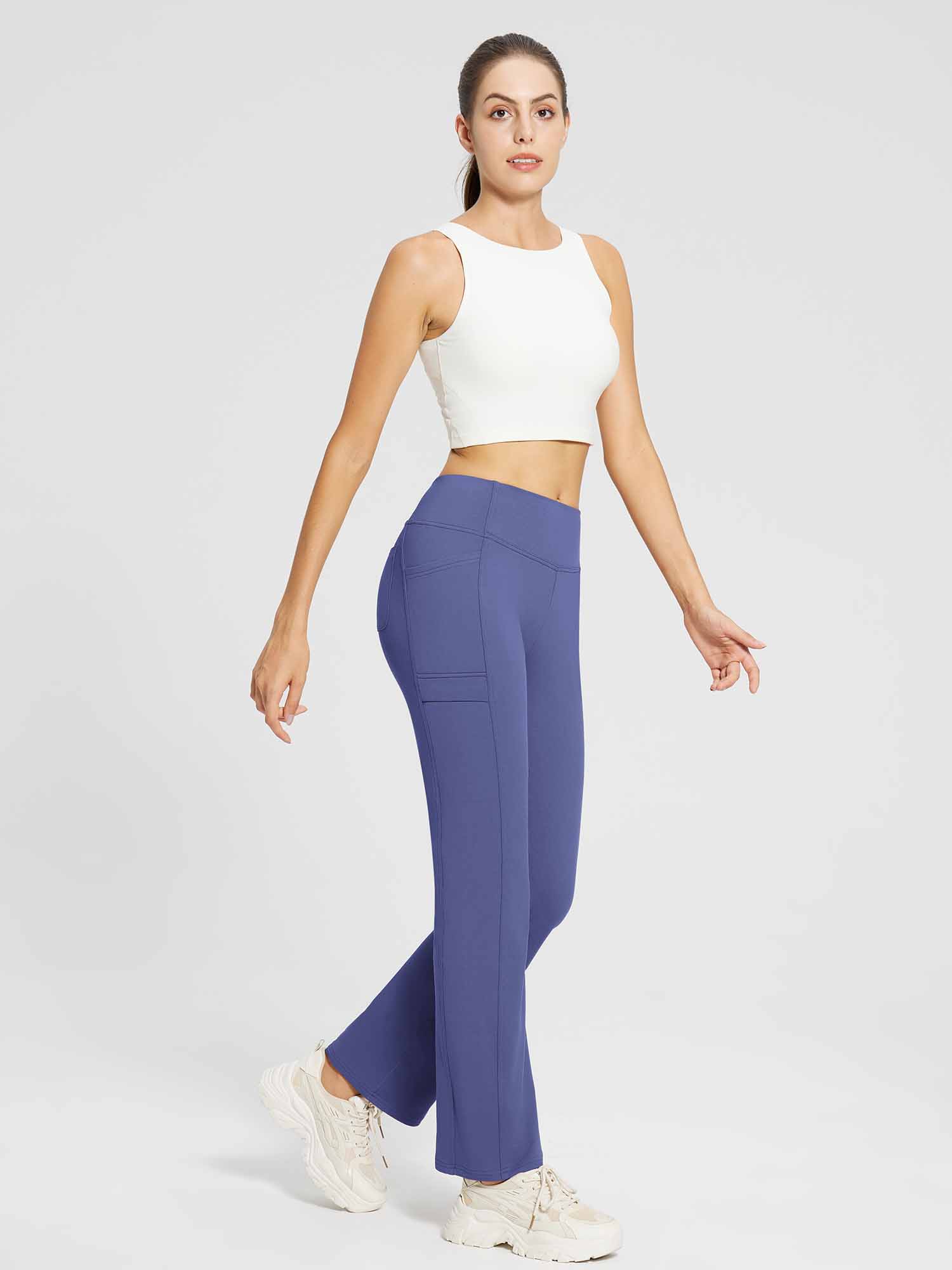 Yoga-Style-Leggings mit Fleecefutter hoher Taille und geradem Bein mit Taschen