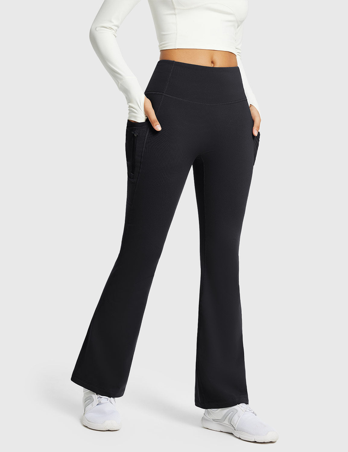 Fleece Lined High Waist Thermo Yogahose Flare mit Taschen Leggings