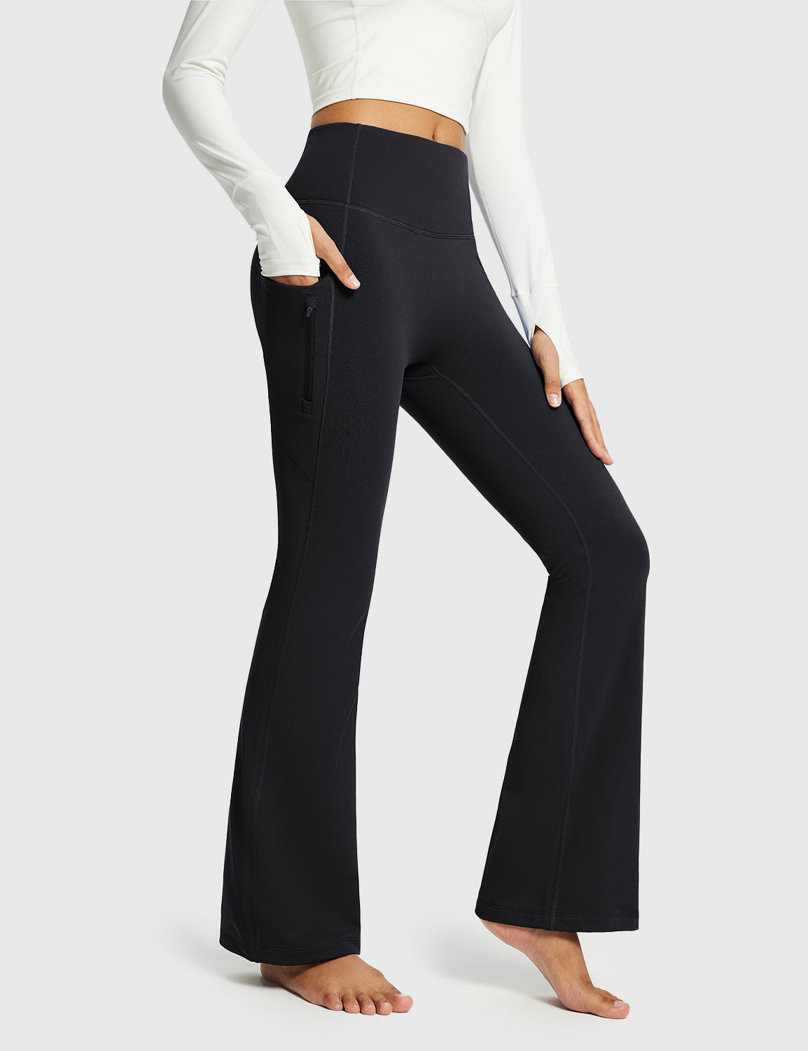 Fleece Lined High Waist Thermo Yogahose Flare mit Taschen Leggings